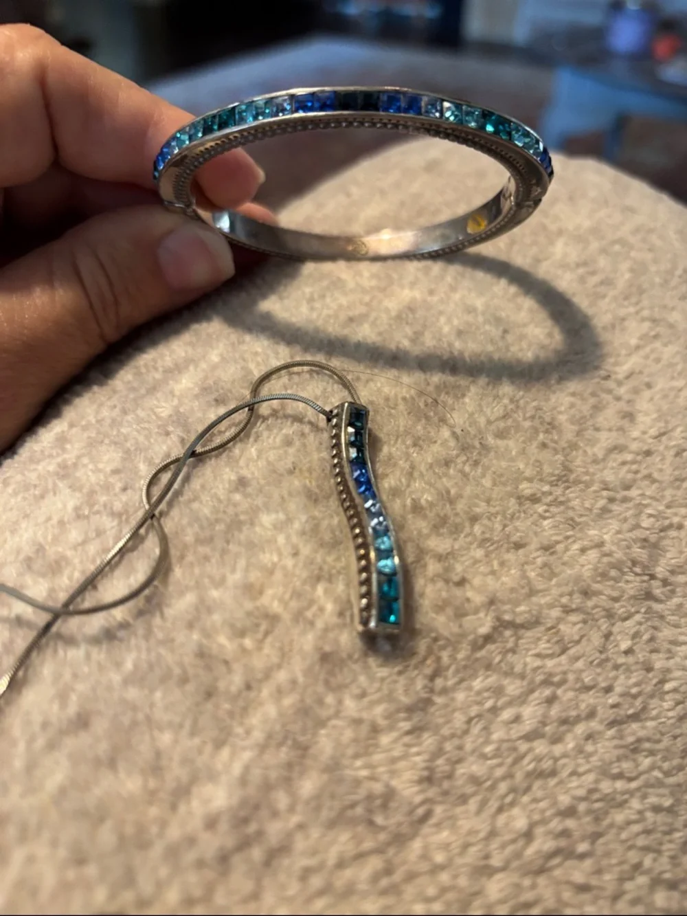 Brighton Silver Necklace and matching Bangle with Blue Crystals - Picture 2 of 4